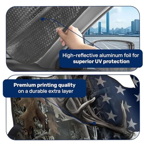 GENANY Hunting Car Sun Shade for Car SUV Truck (55x30 inches), Deer Skull Sun Shade Windshield, Shades for Front Windows, Protector Blocks UV, Car Decor