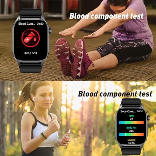 Smart Watch for Men Women, 2.04" AMOLED Color Screen, 24/7 Heart Rate, Blood Oxygen, Blood Pressure, Sleep and Stress Health Monitor, Blood and Body Composition Insights, 150 Sports Modes (Black)