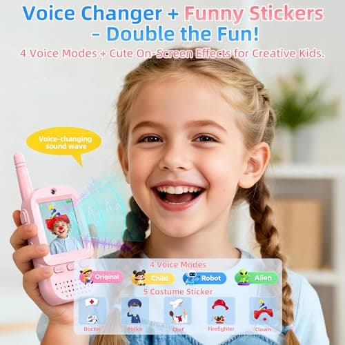 For Age 3-12 Year Old Boys Girls, HD Camera & Voice Changer, 2'' Screen, Outdoor Play Camping Hiking Family Games Video Walkie Talkies for Kids 2 Pack – Rechargeable Intercom Toys B0FZH1HXMB