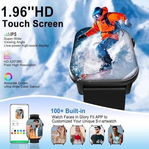 Smart Watch(Answer/Make Call), 1.96" HD Smartwatch for Men Women, 2025 New Fitness Watch with 100+ Sport Modes, Heart Rate/Sleep/SpO2/Calories Monitor, IP68 Waterproof Activity Tracker for Android iOS