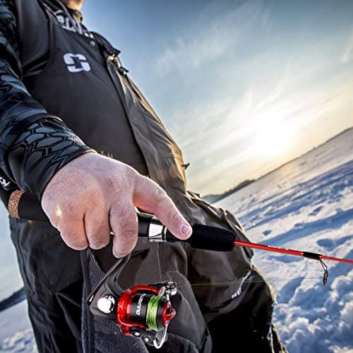PLUSINNO Ultralight Winter Ice Fishing Rod Reel Combo 26/27/28 inch. Medium Light Fast Action Multi-Species Spinning Ice Fishing Pole Tackle Walleye Perch Panfish Bluegill-PP