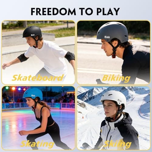 Skateboard Helmet for Adults - Adjustable Certified Safety Adults Helmet for Skateboarding Bike Bicycle Scooter Cycling Skate Skating Multisport Helmets for Women Men Boys Girls Kids Youth