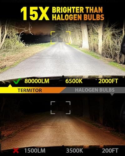 Termitor Brightest H13/9008 LED Bulbs, 10X Brighter 50,000LM, 85K+ Hours Service Life, 6500K Cool White, IP68 Waterproof, 1:1 OEM Size, 3 Minute Installation, Pack of 2