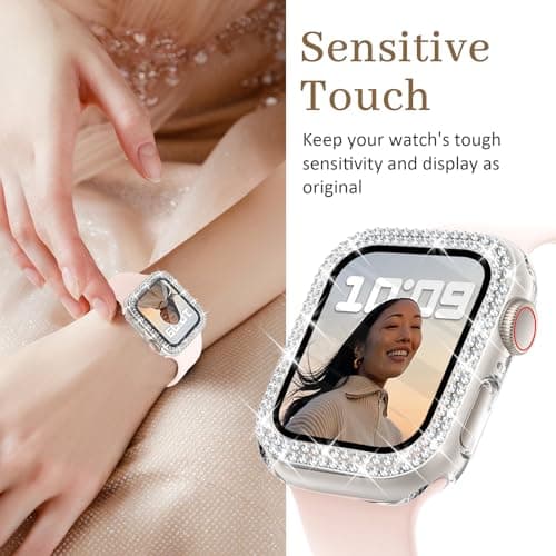 Newlibery Bling Watch Case with HD Screen Protector Women Compatible with Apple Watch 40mm Diamond Protective PC Face Cover Frame Protector for iWatch Series 6/5/4/SE/SE2/SE3 Clear