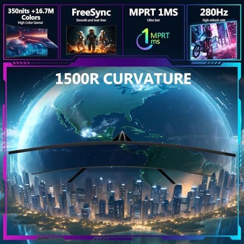 Z-Edge 27 inch Curved Gaming Monitor, FHD 1080P 240Hz 280Hz Curved 1500R Computer Monitor, Fast MPRT 1ms, FreeSync, Low Blue Light, 350nits, 16.7M Colors, 4000:1 Contrast, UG27P 2X DP and 2X HDMI