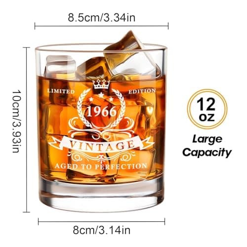 LIGHTEN LIFE 80th Birthday Gifts for Men 12 oz,1945 Whiskey Glass in Valued Wooden Box,Birthday Bourbon Glass for 80 Years Old Dad,Husband,Friend,80th Bday Gift Ideas