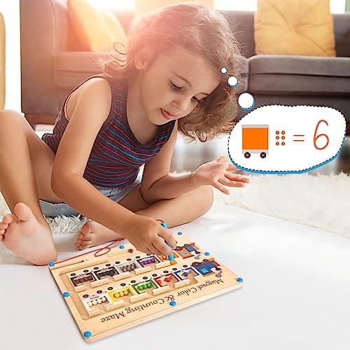 Magnetic Color and Number Maze Board Wooden Montessori Fine Motor Skills Toys for 3 4 Year Old Preschool Learning Activities Classroom Must Haves Sorting Travel Toys for Toddlers Boys Girls