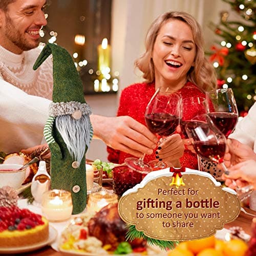 D-FantiX Christmas Gnomes Wine Bottle Cover, Handmade Swedish Tomte Gnomes Wine Toppers Santa Claus Bottle Bags with Drawstring Style Holiday Home Christmas Decorations Gift 3 Pack