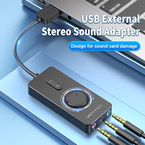 VENTION USB Sound Card, External Stereo Sound Card with Volume Control, USB to 3.5mm Jack Audio Adapter for Windows, Mac, PC, Laptop, Desktop, Headset, Switch and More