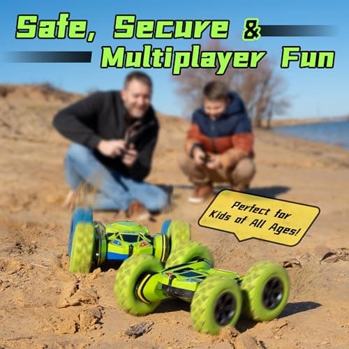 Threeking RC Stunt Cars Remote Control Car Double-Sided Driving 360-degree Flips Rotating Car Toy, Green