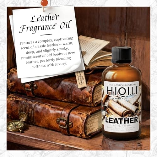 HIQILI Leather Fragrance Oil, Men's Scent, for Car Air Freshener Use, Soap, Candle, and Long-Lasting Perfume Making - 1 Fl Oz