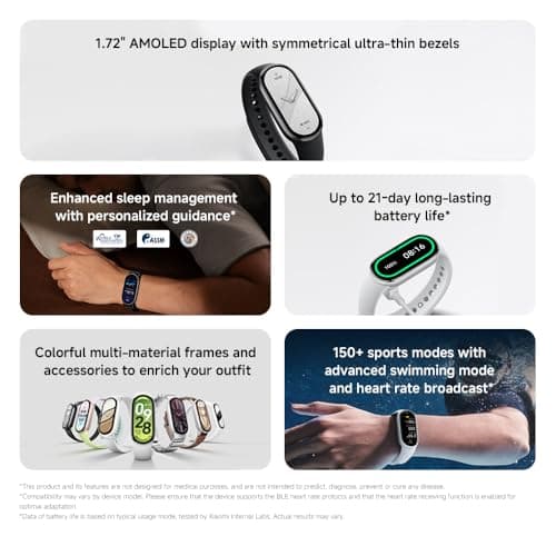 XIAOMI Mi Smart Band 10 (2025) Global Version - 1.72" AMOLED Display | 21 Days Battery Life | Touchscreen, Multi-Sport Tracker, Activity Tracker, Heart Rate Monitor | BT5.4 - (Midnight Black)