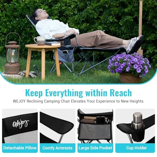 #WEJOY 2-in-1 Reclining Camping Chair with Footrest for Adults Folding Lounge Chair with Adjustable Backrest Lightweight Camping Chairs Heavy Duty Camp Chairs for Outdoor