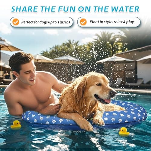 Inflatable Dog Float for Large Dogs, Up to 180 Lbs, Foldable & Puncture-Resistant Doggy Float for Pool, Portable Dog Float Bed Pet Swimming Accessory, Pet-Friendly Outdoor Fun, Blue