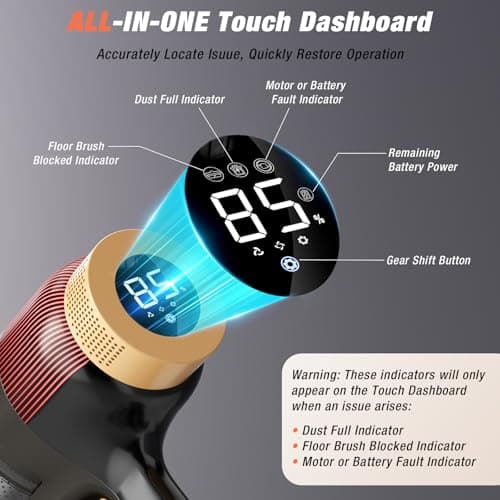 Cordless Vacuum Cleaner, 580W 48KPA 70 Mins Vacuum Cleaners for Home, Self-Standing Stick Vacuum with Touch Screen, Wall Mount Charge, Ultra High-Power Brush for Pet Hair/Plush Carpet/All Floor