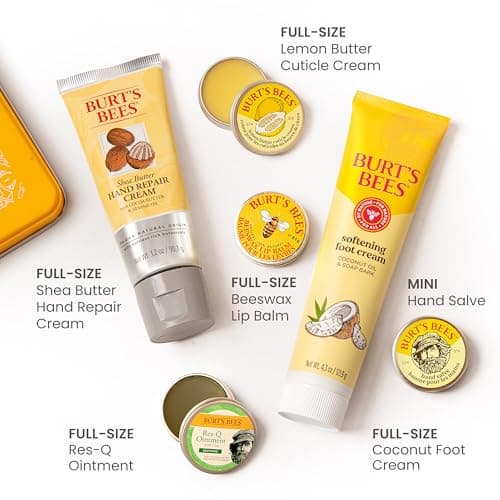 Burt's Bees Back To School Gifts Ideas - Classics Set, 6 Products in Giftable Tin – Cuticle Cream, Hand Salve, Lip Balm, Res-Q Ointment, Hand Repair and Foot Cream