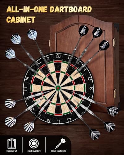 Yirinatek Sisal Dart Board Cabinet Sets, Decorative Dart Boards for Adults [6*Steel Darts] - Wooden Dartboard Cabinet with Integrated Scoreboard for Family Game Rooms