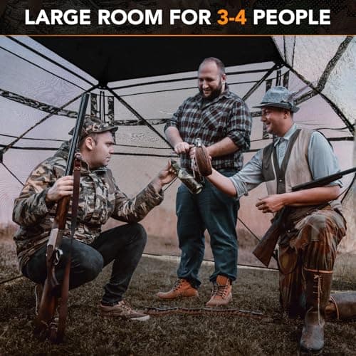 Tangkula Extra Tall 3-4 Person Hunting Blind, 270 Degree See Through Ground Blind with Silent Slide Windows, Zippered Door, Carry Bag, Pop Up Deer Blind for Turkey Hunting, Camouflage