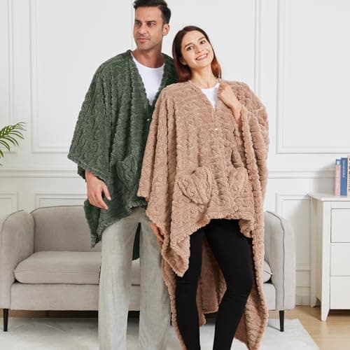 Wearable Blanket Poncho Cape Wrap for Adult, Cozy Sherpa Fleece Pocketed Shawl TV Throw Blankets for Office and Lounge,Green B0DJ8RLDQ3
