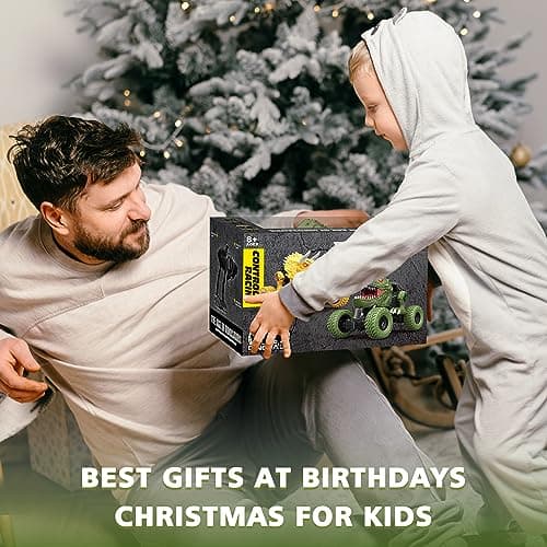Remote Control Dinosaur Car for Kids Boys, 2.4Ghz All Terrain Remote Control Dinosaur Truck with Light, Rechargeable 4WD Off Road RC Car Toys for Kids 3 4 5 6 7 8-12 Year Old Boys Girls Birthday Gift