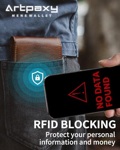 Artpaxy Mens Wallet Genuine Leather Bifold RFID Blocking Wallet for Men with 1 ID Window 13 Card Holders 2 cash pockets 1 Gift Box