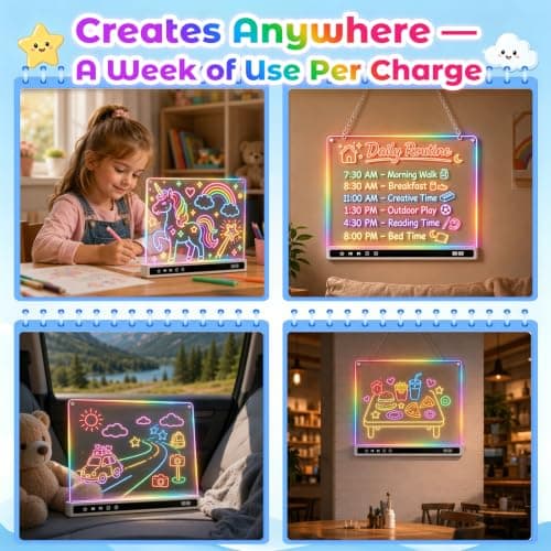 USB-C Rechargeable, 3mm Acrylic Surface, 7 Markers, Tracing Book, Clean Kit, Washable Eraser KVXAJWOT 16" LED Drawing Board, 16 Light Modes, 8 Colors, Built-in Stand B0H9L6KVJH