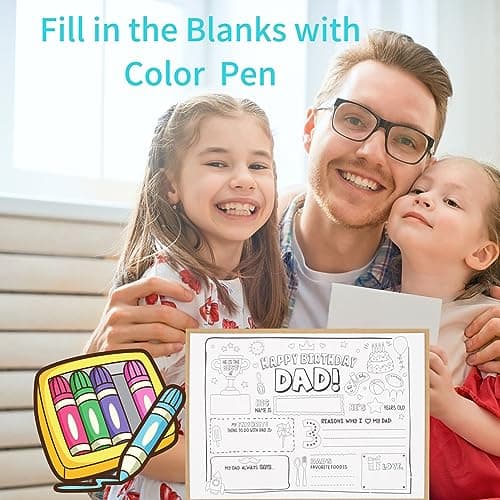 CJ&M Happy Birthday Dad Coloring Page | All About Dad Fill In Template | Father’s Birthday Activity | Dad’s Birthday Card for Kids.Perfect craft gift from kids for Father’s Birthday.