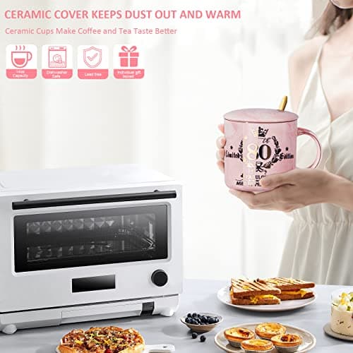 Biching 80th Birthday Gifts for Women, 14oz Pink Coffee Mug with Gold Pattern, Best Gifts for 80 Year Old Grandma, Mom, Sister, Friend, Fabulous 80 Limited Edition, 1943 Birthday Gifts for Women.