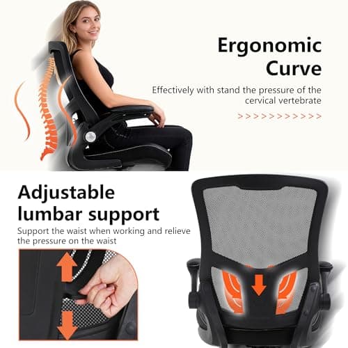BestOffice Drafting Chair Ergonomic Tall Office Chair Standing Desk Chair with Flip Up Arms Foot Rest Back Support Adjustable Height Mesh Drafting Stool, Dark Black
