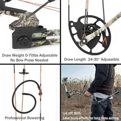 Archery Bowfishing Compound Bow Kit, 0-70lbs Adjustable,Ready to Fish Kit with Bowfishing Reel,Bow Fishing Arrows,Right-Handed for Adult/Youth Fishing Hunting Target Shooting