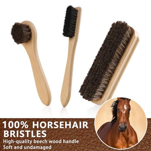 Awaydol 10 PCS Leather Care Kit - Horsehair Brushes,Saddle Soap,Waterproofing Wax,Mink Oil Conditioner,Polishing Cloth,Microfiber cloth,Boot Shoe Shine Cleaning Kit Gift for Men Cowboy Husband Dad 