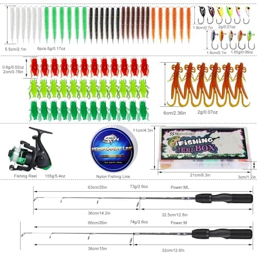 Sougayilang Ice Fishing Rod and Reel Set, Ice Fishing Includes Ice Jigs, Lures, and Essential Tackle,27" Medium/Light Power Ice Spinning Rod,EVA Foam Grip Handle