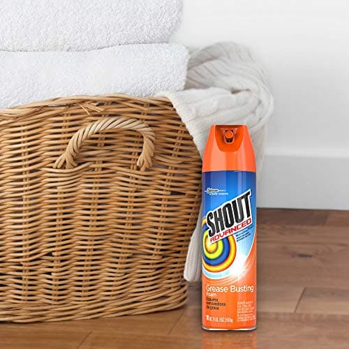 Shout Advanced Grease Busting Foam, Laundry Stain Remover, Oil and Grease Stain Remover for Clothes Laundry; Works on motor oil, bike grease, cooking oil, and more! 18oz Can