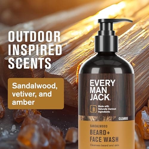 Every Man Jack Beard Essentials Gift Set for Men – Complete Routine with 5 Full-Size Essentials – Sandalwood Scent - Beard & Face Wash, Lotion, Oil, Butter & Comb