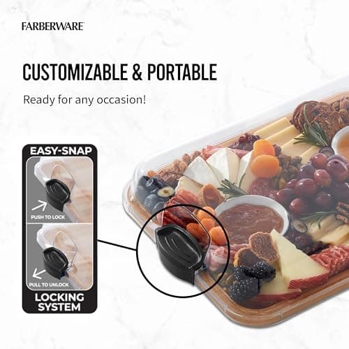Farberware Bamboo Cutting Board with Clear Locking Lid, 11x14 Inch Charcuterie Board with Handles - Reversible Serving Board for Cheese, Meats, Snacks and More B0D2RRK7CS