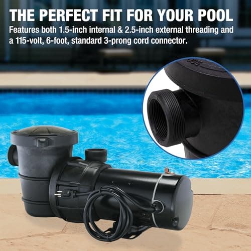 Doheny's 1.5 HP Above Ground Swimming Pool Pump | 115V, 83 GPM (1.2 THP) | Stainless Steel Shaft, Reinforced Thermoplastic, Low-Noise, High-Efficiency | 1.5" Internal & 2.5" External Threading