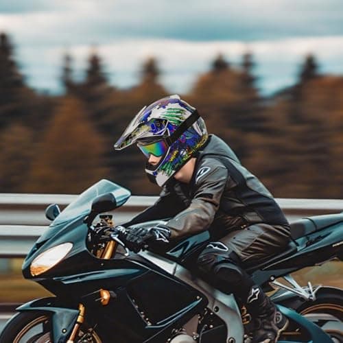 Adult Motocross Dirt Bike Helmet, Motorcycle Helmet Dirt Bike Motocross for Motocross, BMX, MX, UTV, Snowmobile, Go Kart, Racing, Skateboard, ATV Helmet, Goggles and Gloves