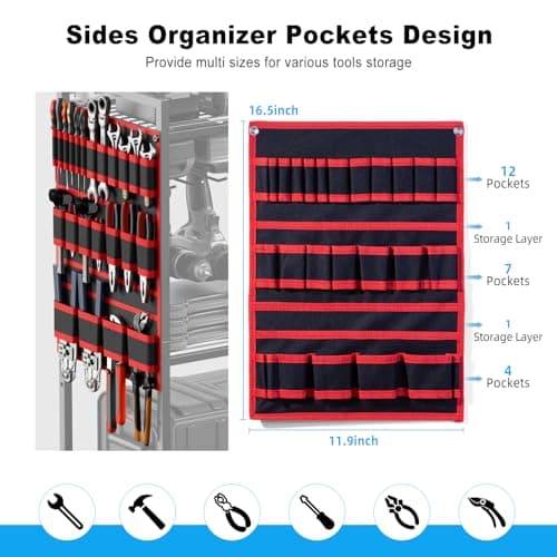 Floor Standing, Large Garage Rolling Storage Cart on Wheels, Heavy Duty Drill Battery Storage Rack, with 8 Outlet Power Strip JUNNUJ Power Tool Organizer Cart with Charging Station, 6 FT Cord, Red B0D1QVKWGH