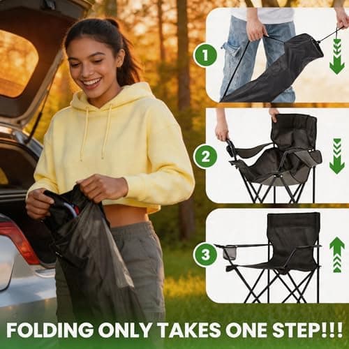 2 Pack Lightweight Folding Camping Chairs, Outdoor Lawn Beach Chair with Cup Holder & Carry Bag for Travel, Fishing, Picnic, Backyard, Hiking