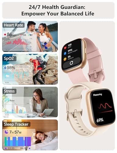 Smart Watch 2026 Upgrade for Women Men Android & iPhone [2 Bands, 44mm case, 1.83''], Alexa Built-in, Make/Answer Call, HR SpO2 Sleep Stress Monitor Fitness Tracker, IP68 Waterproof Step Counter Watch