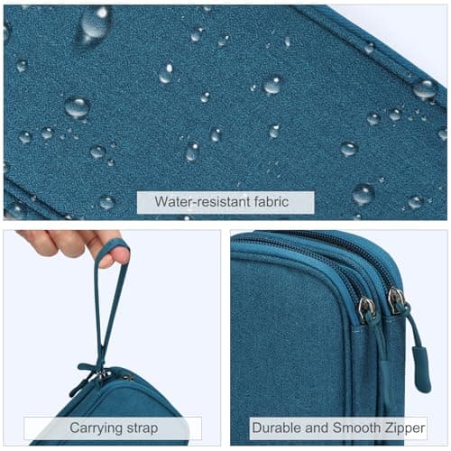 Wrist Strap, Waterproof, Double Layers Portable Electronics Travel Carrying Case for Cord, Charger, Daily Business Trips Use FYY Electronic Organizer, Travel Tech Pouch Bag, Cable Organizer Dark Green B0B7QQVMRT