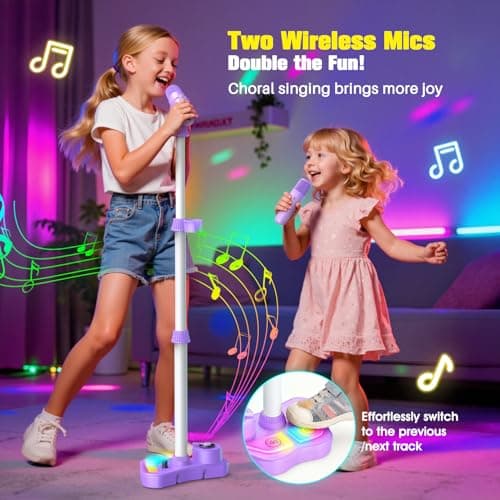 Stand Karaoke Machine for Kids, Christmas Singing Toys Gifts for 3 4 5 6 7 8 Year Old Girls Boys, Rechargeable Kid Microphone Bluetooth Speaker with 2 Mic for Girl Age 4-6 Toddler Birthday Party Toy B0G6LBYTJ2