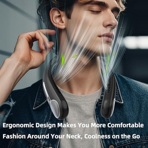 Portable Neck Fan,Gift Ideas,Personal Wearable Bladeless Fan,360° Cooling,LED Display,4-Speeds,6000mAh Rechargeable,Powerful Wind,Outdoor Travel Camping,Birthday Gifts for Men Women Dad Mom (Black)