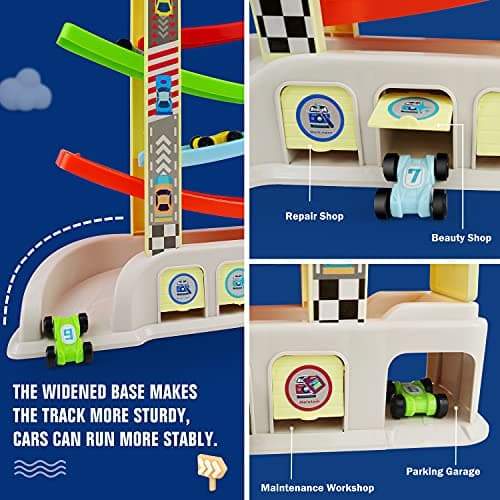 Race Track with Garages and Parking Lots, Car Toys Birthday Gift for Boys Girls Age 18+ Months, Preschool, Fine Motor Skills Montessori Toys for 2 3 Year Old Boys Toddlers, Car Ramp Toys with 6 Cars B08ZN3W7DV