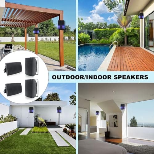 Herdio 6.5 Inch 800W Outdoor Bluetooth Speakers Wired Waterproof with Multifunctional Amplifier, Wall Mount Speaker for Patio Home Poolside Deck Backyard(2 Pairs,Black)