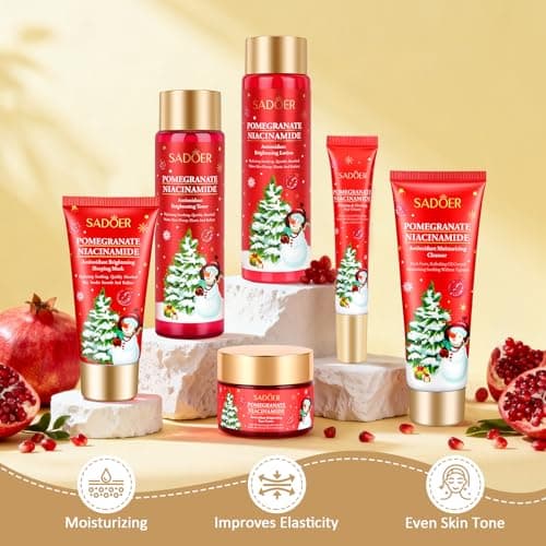 Christmas Gifts 6 Pcs Skin Care Set Pomegranate Moisturize Soothe Hydrate Gifts for Teenage Girls Stocking Stuffers Christmas Gifts for Women-Cleanser,Toner,Lotion,Face Cream,Eye Cream,Sleep Mask