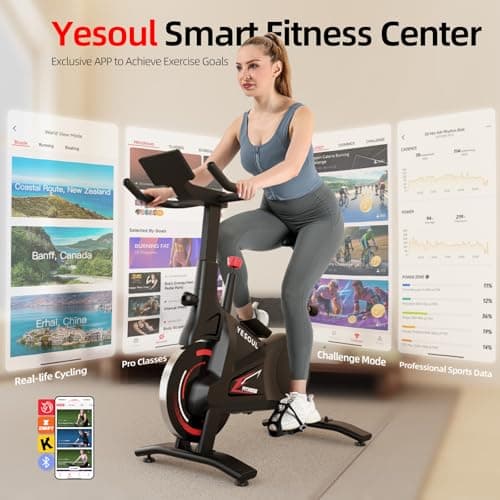 YESOUL Exercise Bike for Home – Stationary Bike with Stable Triangle Frame, Silent Magnetic Resistance, 300 lbs Capacity, Dual-Stage Drive & Alloy Flywheel, Smart APP with Scenic & Live Classes