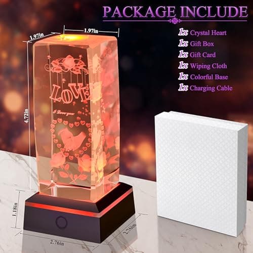 3D Love Crystal Night Light Gifts for Him Her Boyfriend Girlfriend Birthday Christmas, Romantic Love Crystal Lamp Wedding Anniversary Birthday Gift for Women Men Couples Wife Husband