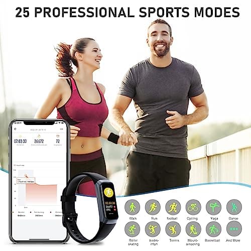 Fitness Tracker with 24/7Heart Rate, Blood Pressure, Sleep Tracking, Calorie, Activity Tracker with 1.1" AMOLED Color Screen, Waterproof Step Tracker for Android iPhones Women Men