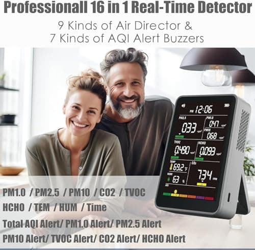 Professional Indoor Air Quality Monitor with AQI Alerts, Portable Real-Time Detector for Home, Car, Plants & Pet (Smog Gray)